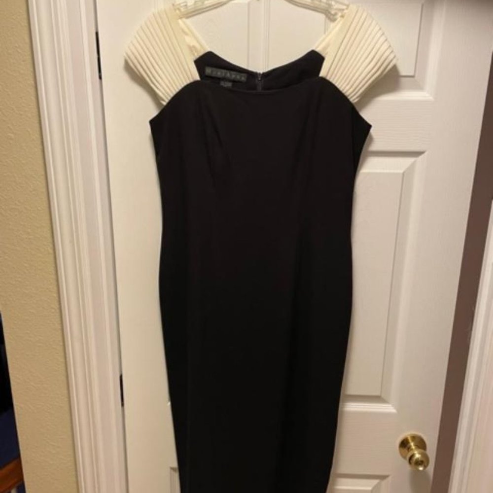 Mariana Black Dress with Cream Cap Sleeves, size 12